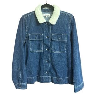 Madewell Denim Northward Army Cropped Blue Jacket Sherpa Edition Women’s Medium